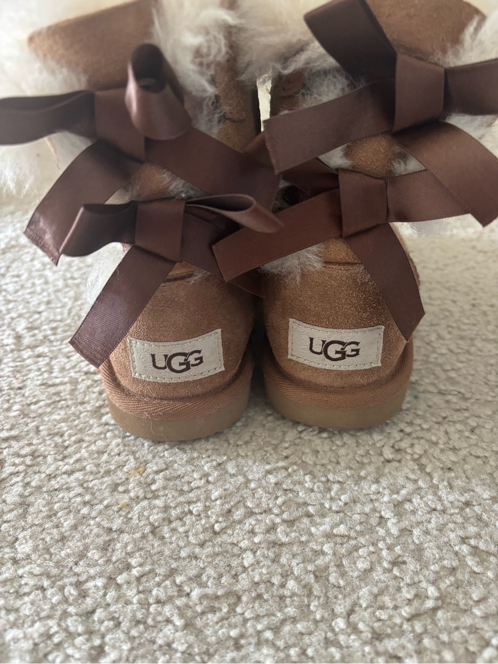 UGG Kids Chestnut Suede Bow Back Booties